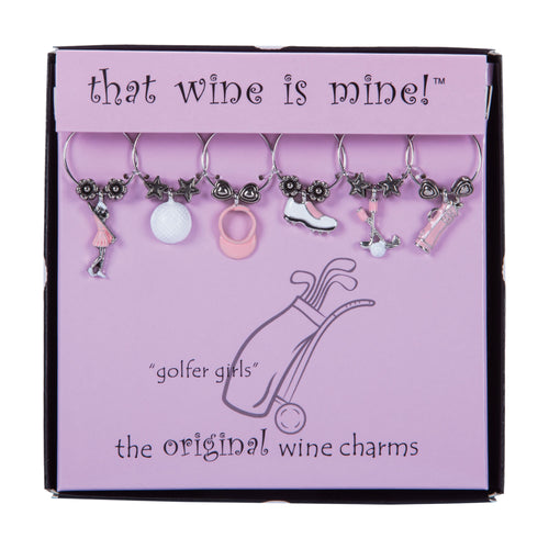 Wine Things 6-Piece Golfer Girls Wine Charms, Painted