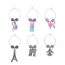 Load image into Gallery viewer, Wine Things 6-Piece Bonjour! Wine Charms, Painted
