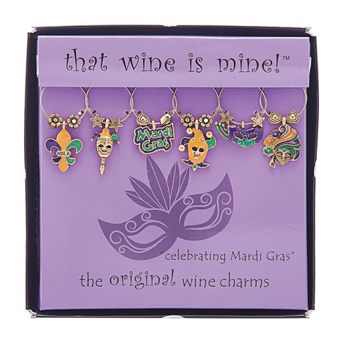 Mardi Gras Wine Charms With Pouch Set of 6 