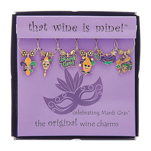 Wine Things 6-Piece Celebrating Mardi Gras Wine Charms, Painted