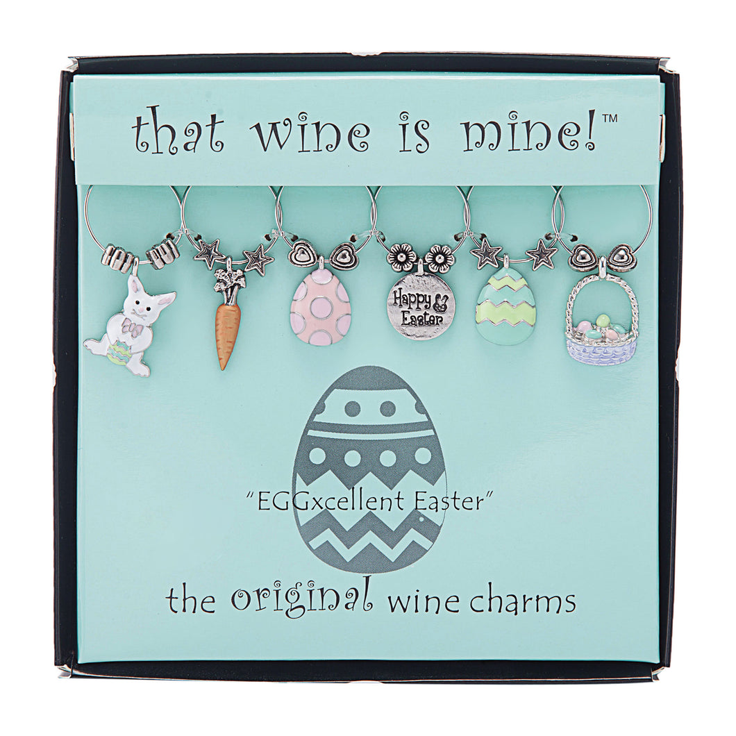 Wine Things 6-Piece EGGcellent Easter Wine Charms, Painted