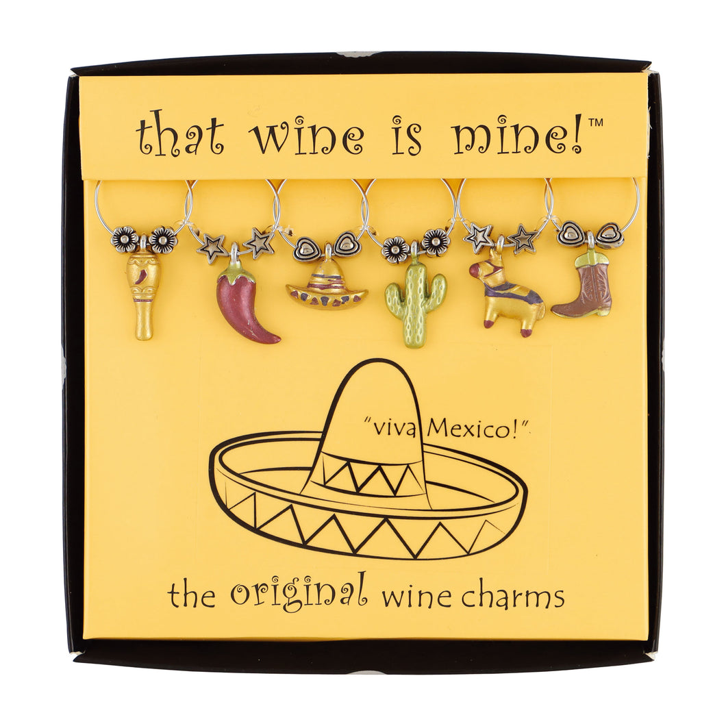 Wine Things 6-Piece Viva Mexico! Wine Charms, Painted