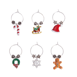 Wine Things 6-Piece Holiday Cheer Wine Charms, Painted