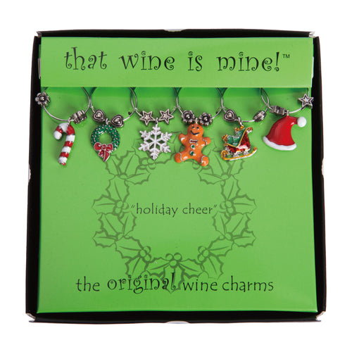 Wine Things 6-Piece Holiday Cheer Wine Charms, Painted