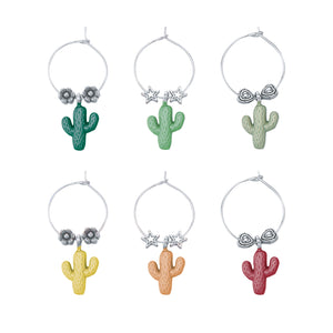 Wine Things 6-Piece Cactus Wine Charms, Painted