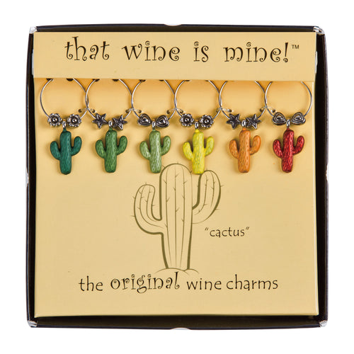 Wine Things 6-Piece Cactus Wine Charms, Painted