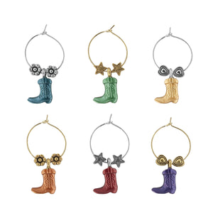 Wine Things 6-Piece Boot Wine Charms, Painted