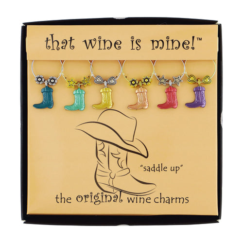 Wine Things 6-Piece Boot Wine Charms, Painted