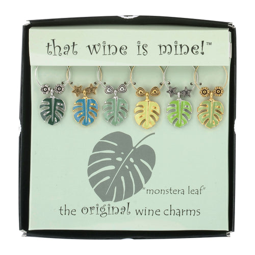 Wine Things 6-Piece Monstera Leaf Wine Charms, Painted