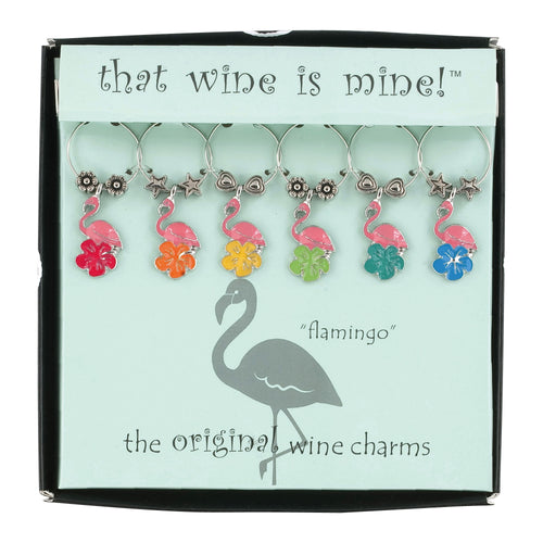 Wine Things 6-Piece Flamingo Wine Charms, Painted