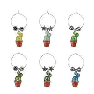 Wine Things 6-Piece Prickly Pear Wine Charms, Painted