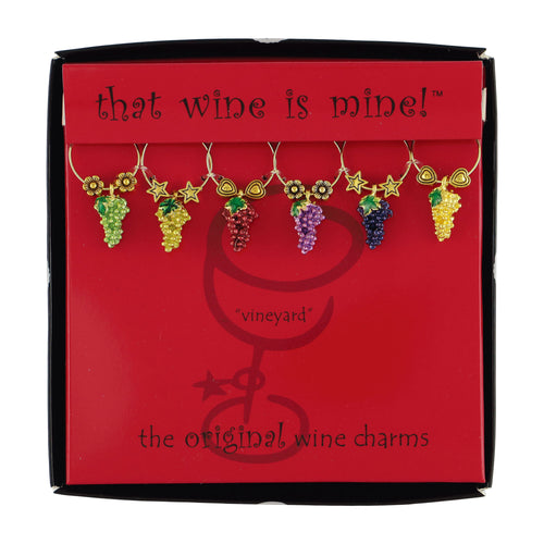 Wine Things 6-Piece Vintage Grape Wine Charms, Painted