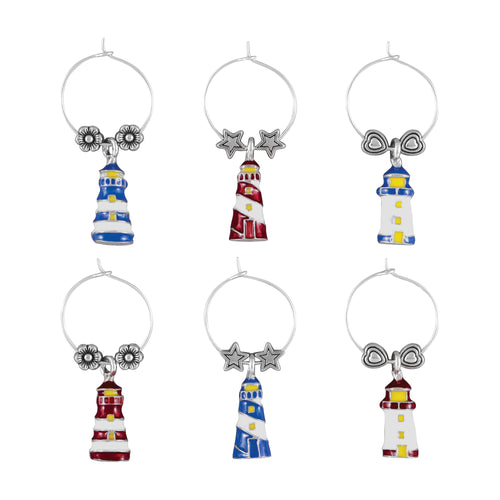 Wine Things 6-Piece Lighthouse Wine Charms, Painted