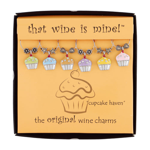 Wine Things 6-Piece Sweet Cupcake Wine Charms, Painted