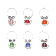 Load image into Gallery viewer, Wine Things 6-Piece Crystal Teapot Wine Charms