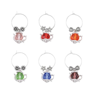 Wine Things 6-Piece Crystal Teapot Wine Charms