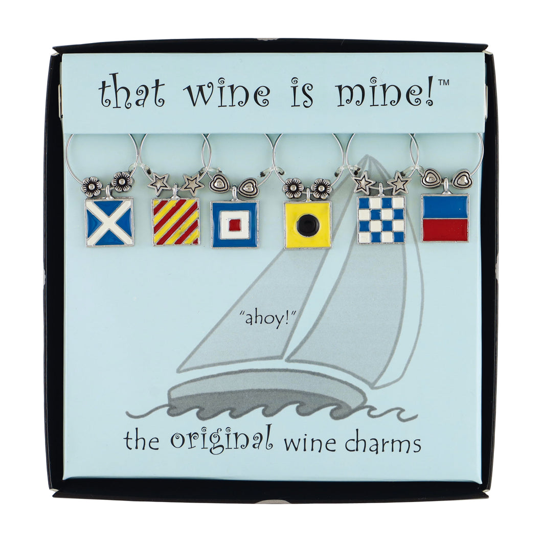 Wine Things 6-Piece Nautical Flags Wine Charms, Painted