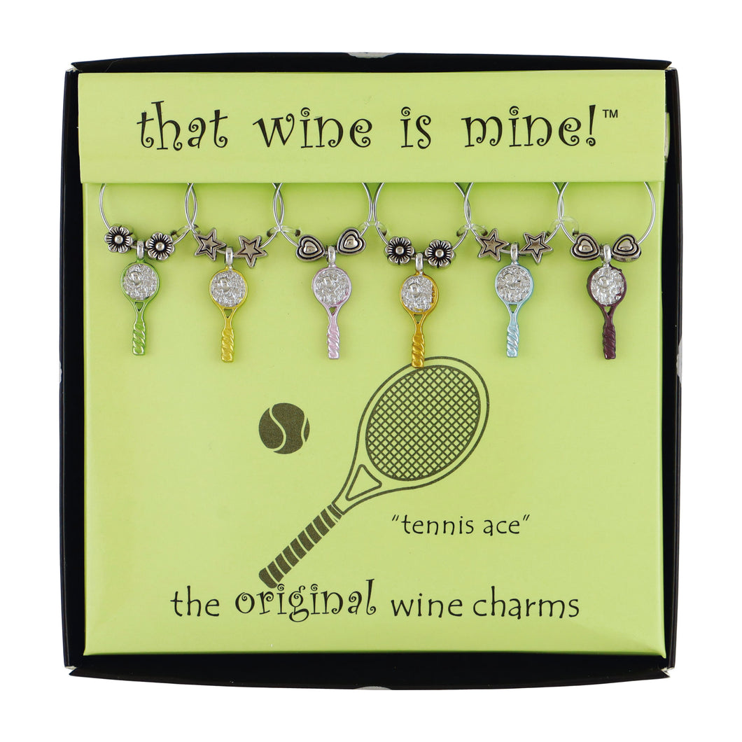 Wine Things 6-Piece Tennis Racquets Wine Charms, Painted