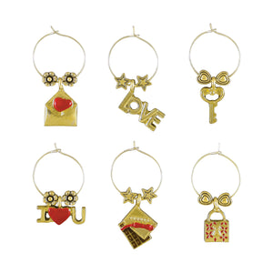 Wine Things 6-Piece Be My Valentine Wine Charms, Painted