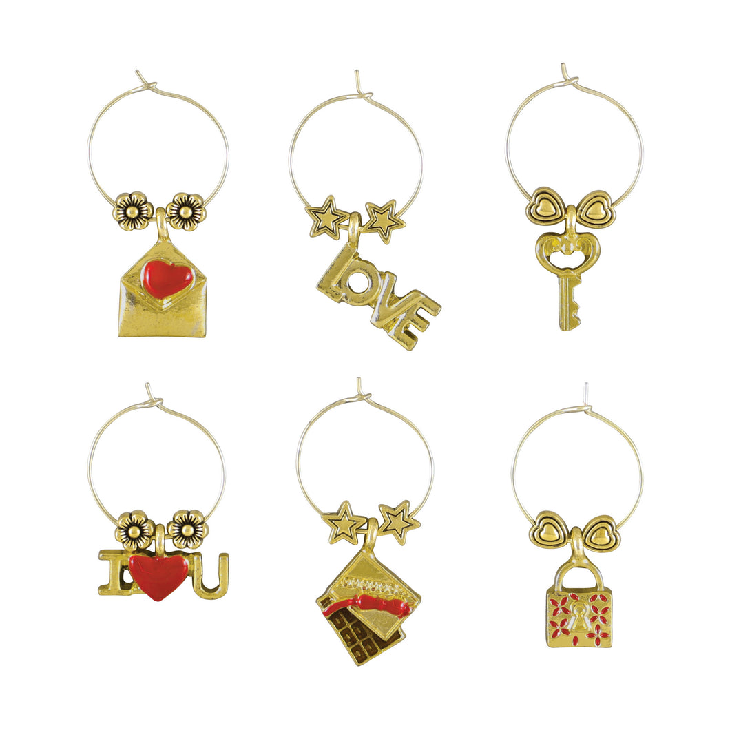 Wine Things 6-Piece Be My Valentine Wine Charms, Painted