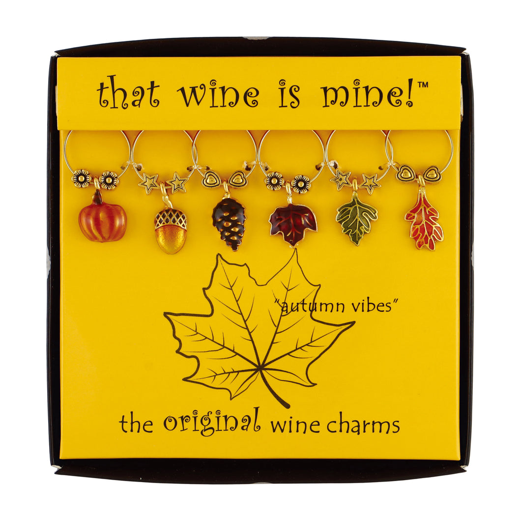 Wine Things 6-Piece Autumn Vibes Wine Charms, Painted