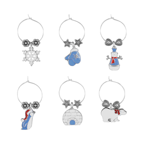 Wine Things 6-Piece Snow Days Wine Charms, Painted