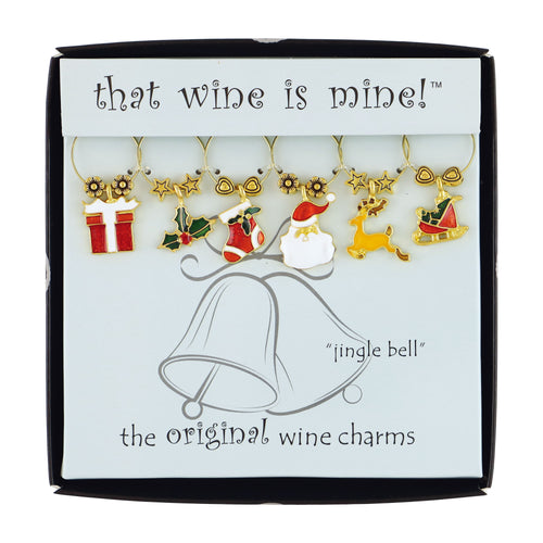 Wine Things 6-Piece Jingle Bell Wine Charms, Painted