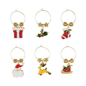 Wine Things 6-Piece Jingle Bell Wine Charms, Painted