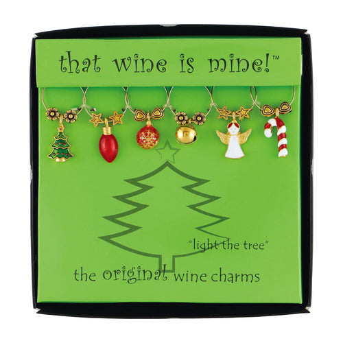 Wine Things 6-Piece Light the Tree Wine Charms, Painted