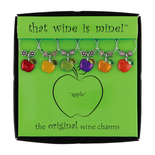 Wine Things 6-Piece Apple Wine Charms, Painted