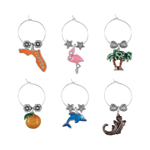 Wine Things 6-Piece Florida Wine Charms, Painted