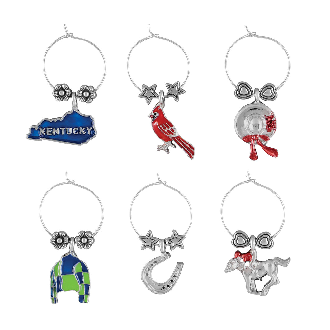 Wine Things 6-Piece Kentucky Wine Charms, Painted