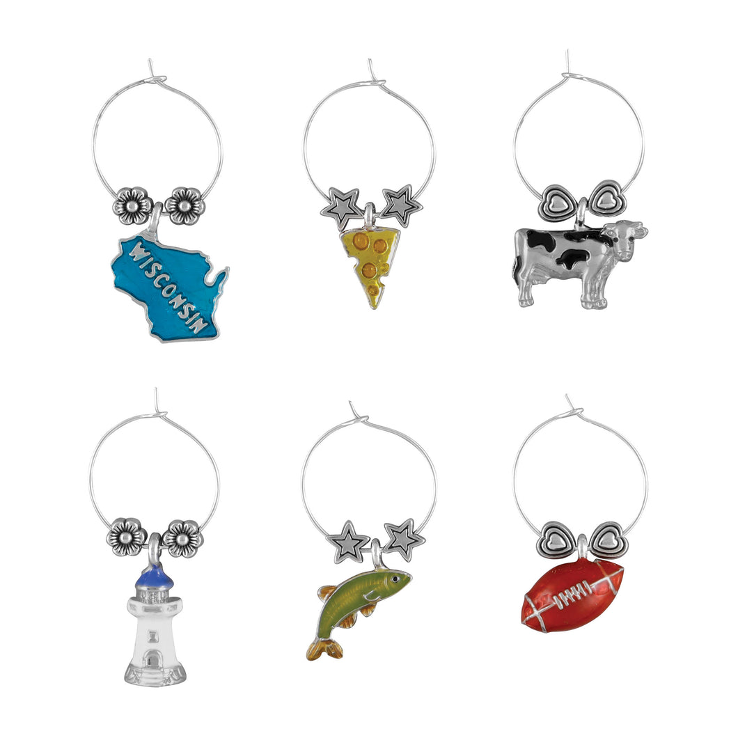 Wine Things 6-Piece Wisconsin Wine Charms, Painted